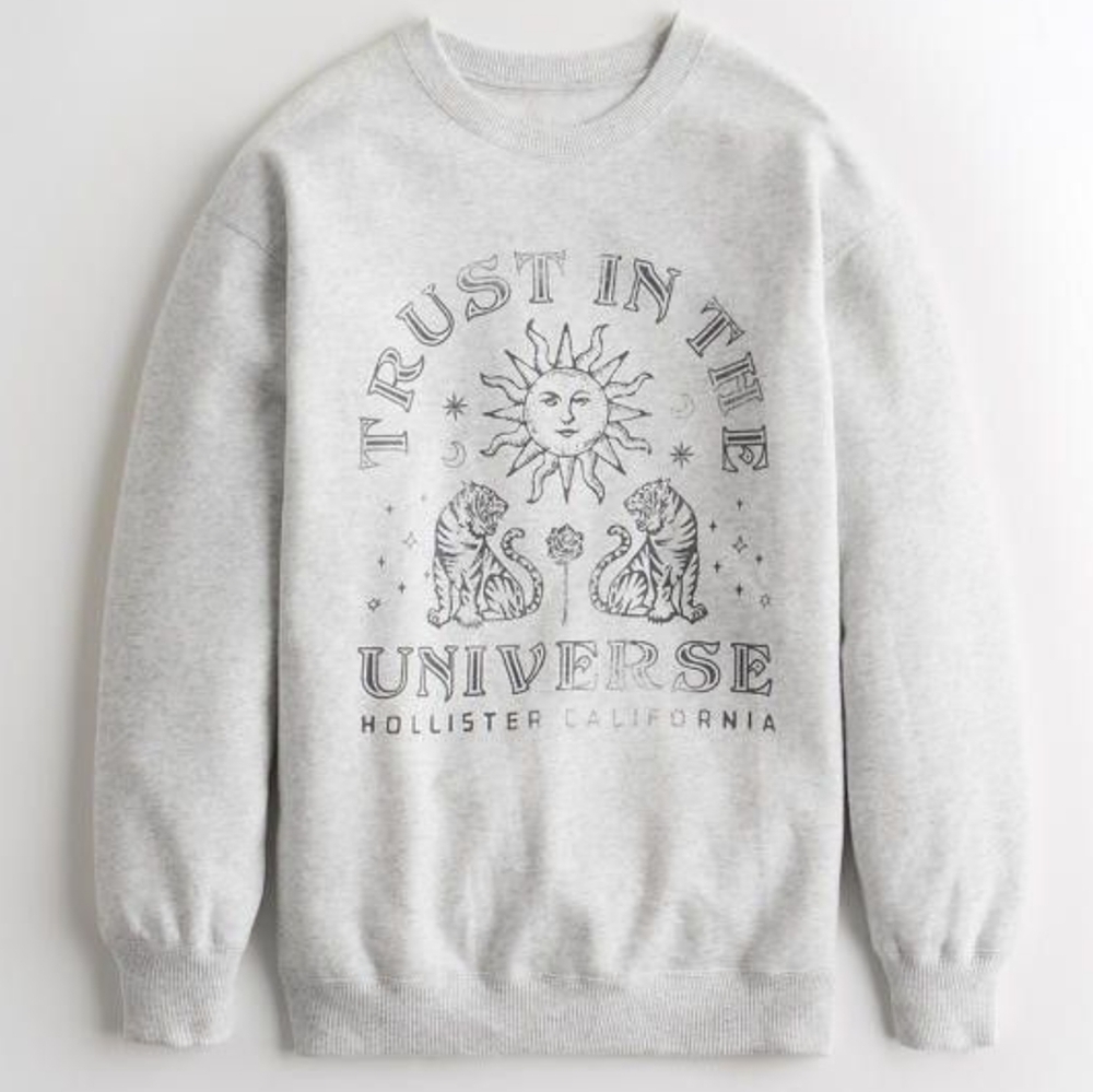Hollister Whimsigoth M Gray Celestial Crew Sweatshirt Trust In The Universe